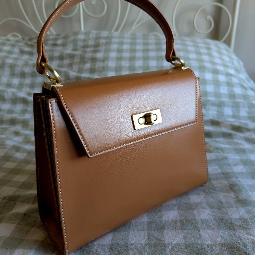 Camel Faux Leather Handbag